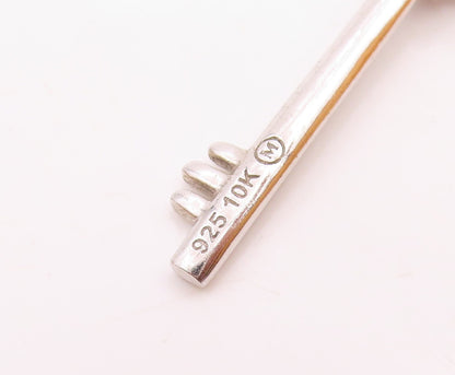 10K GOLD & 925 Silver  Vintage Two Tone Genuine Diamond Key Pendant  PT21168