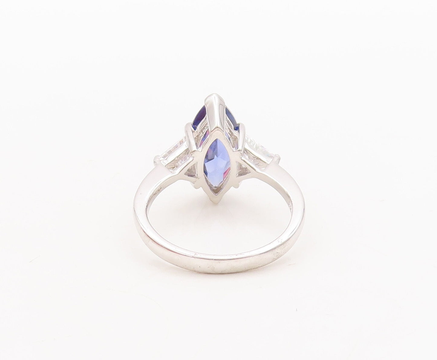 925 Sterling Silver Vintage Ring Marquise Cut Sapphire Triangle CZ  Sz 7 RG29462