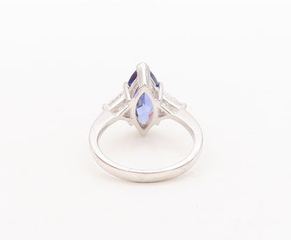 925 Sterling Silver Vintage Ring Marquise Cut Sapphire Triangle CZ  Sz 7 RG29462