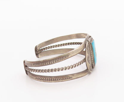925 Sterling Silver Vintage Bracelet NAVAJO Blue Turquoise Etched Cuff  BT11373