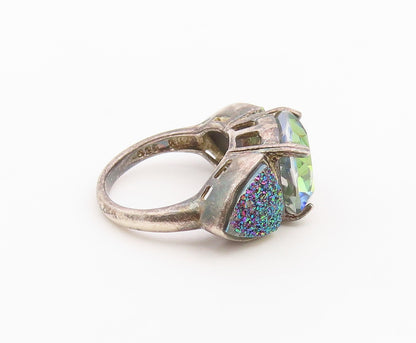 925 Sterling Silver Vintage Ring Mystic Topaz & Drusy Quartz Band  Sz 4  RG36501