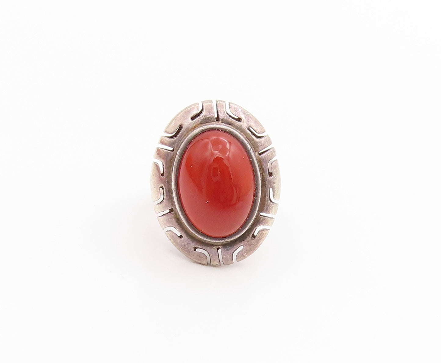 925 Sterling Silver Vintage Ring MEXICO Cabochon Carnelian Band  Sz 4  RG34492