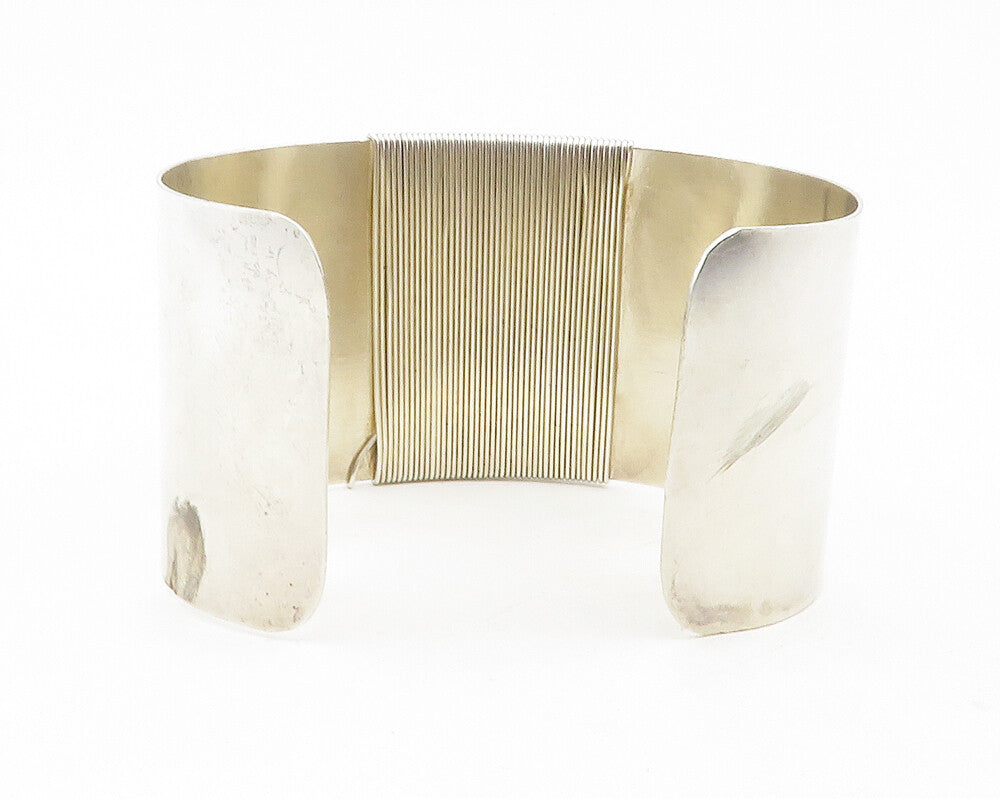 925 Sterling Silver  Vintage Shiny Wire Wrapped Detail Cuff Bracelet  BT4644