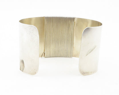 925 Sterling Silver  Vintage Shiny Wire Wrapped Detail Cuff Bracelet  BT4644