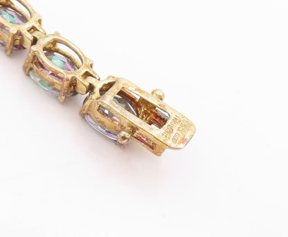 925 Sterling Silver Vintage Bracelet Gold Plated Oval Mystic Topaz Chain BT11380