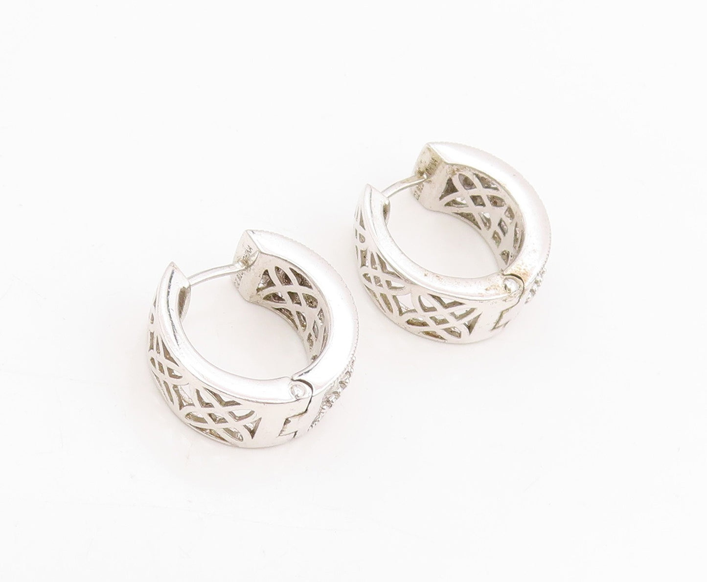 925 Sterling Silver Vintage Earrings TYCOON Sparkling CZ Huggie Hoops  EG13949