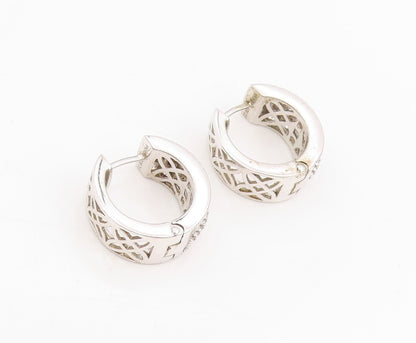 925 Sterling Silver Vintage Earrings TYCOON Sparkling CZ Huggie Hoops  EG13949
