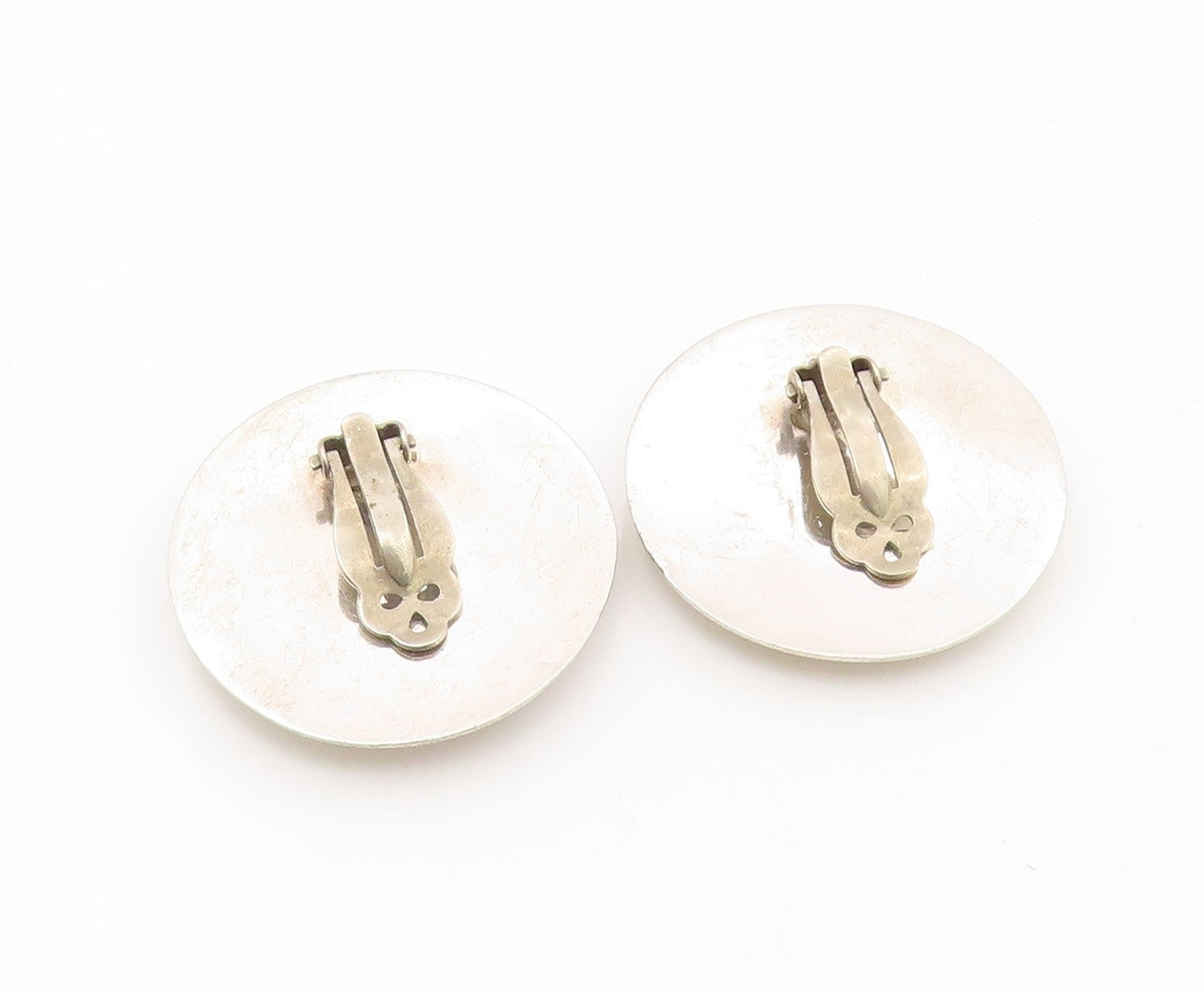 925 Sterling Silver Vintage Earrings MEXICO Onyx Modernist Round Clip On EG13895