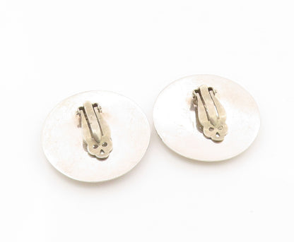 925 Sterling Silver Vintage Earrings MEXICO Onyx Modernist Round Clip On EG13895