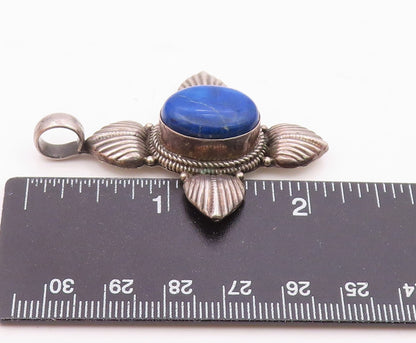 925 Sterling Silver  Vintage Cabochon Cut Lapis Lazuli Cross Pendant  PT18841