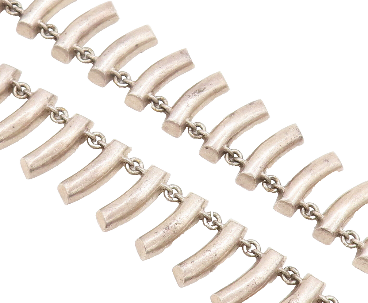 925 Sterling Silver  Vintage Solid Teeth Like Link Heavy Necklace  NE4059
