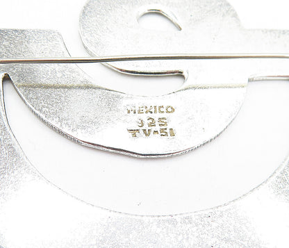 MEXICO 925 Sterling Silver  Vintage Shiny Smooth Open Design Brooch Pin BP1667