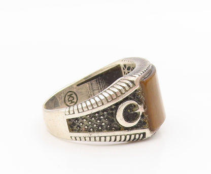 925 Sterling Silver Vintage Ring Tiger's Eye Carved Moon & Star  Sz 11  RG34544