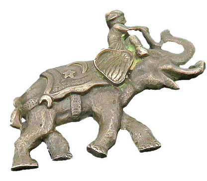 925 Sterling Silver  Vintage Oxidized Man Riding Elephant Brooch Pin  BP8041