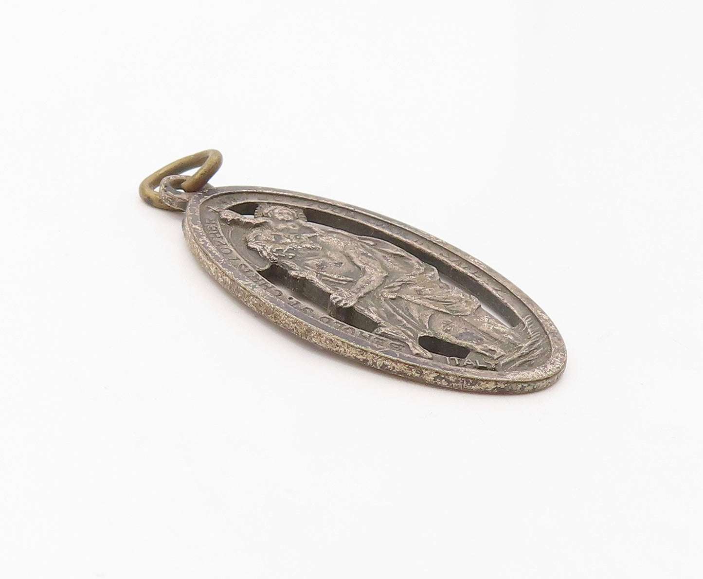 925 Sterling Silver  Vintage Antique Oxidized St. Christopher Pendant  PT15230