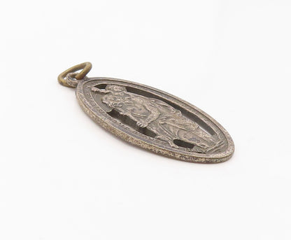 925 Sterling Silver  Vintage Antique Oxidized St. Christopher Pendant  PT15230