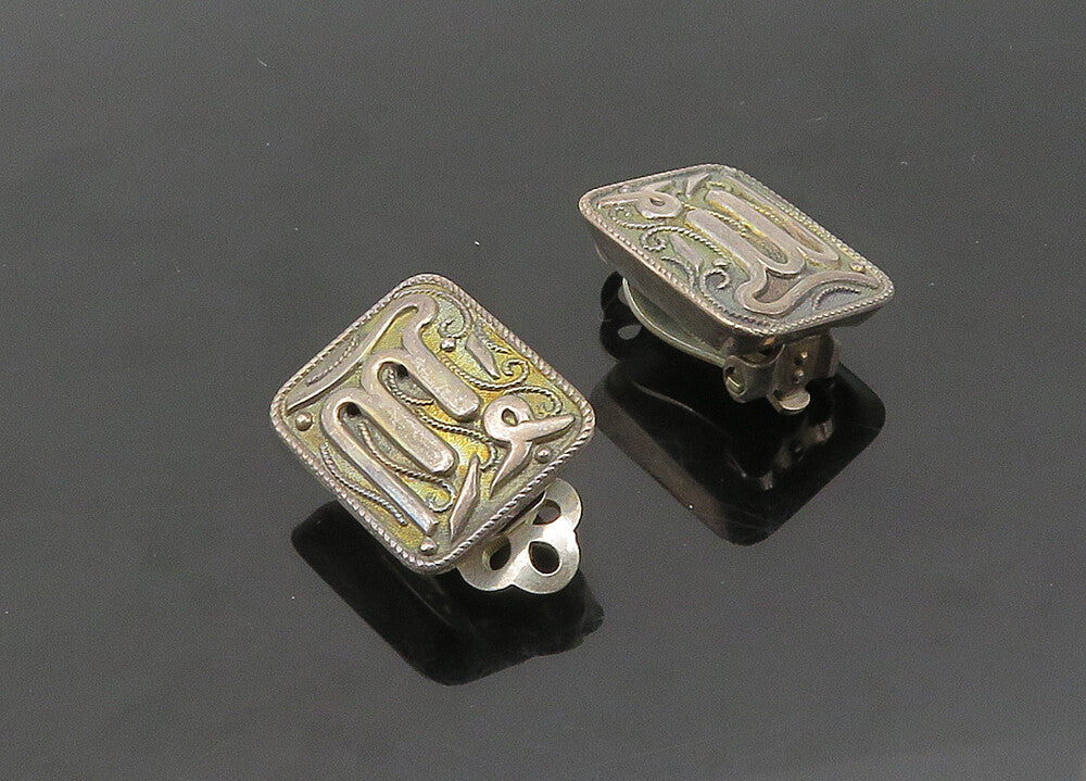 925 Sterling Silver  Vintage Dark Tone Patterned Non Pierce Earrings  EG10549