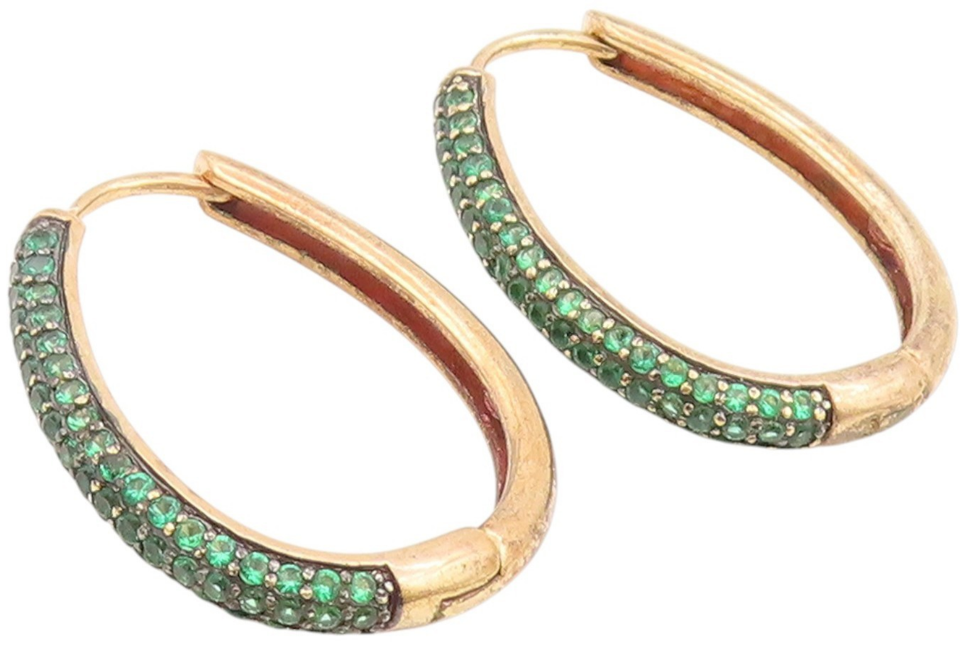 925 Sterling Silver Vintage Earrings Gold Plated Green CZ Modernist Hoop EG14044