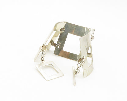 HOB MEXICO 925 Silver  Vintage Shiny Smooth Open Square Chain Bracelet  BT5489