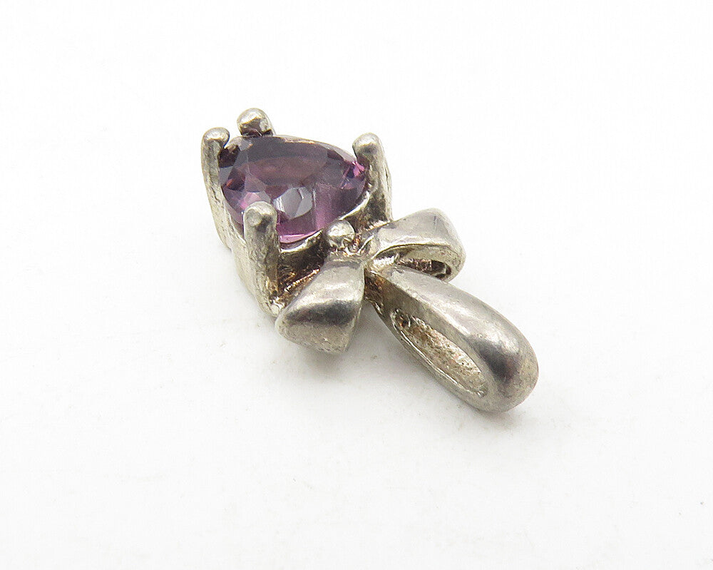 AVON 925 Sterling Silver  Vintage Love Heart Amethyst Bow Pendant  PT9321