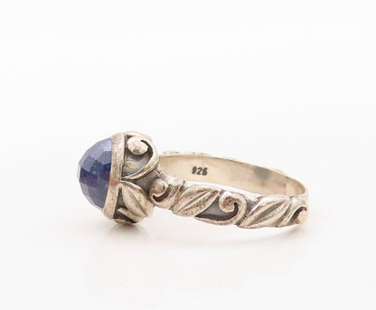 925 Sterling Silver Vintage Ring Swirly Carved Band Round Gemstone Sz 7  RG30693