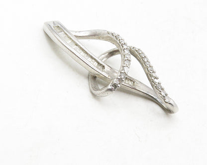 925 Sterling Silver  Genuine Diamonds Shiny Swirl Design Pendant  PT7927