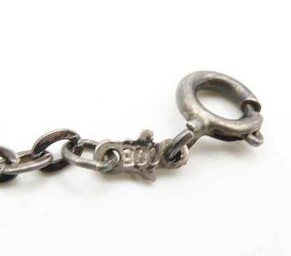 925 Sterling Silver  Vintage Amethyst Floral Dark Tone Chain Necklace  NE2625