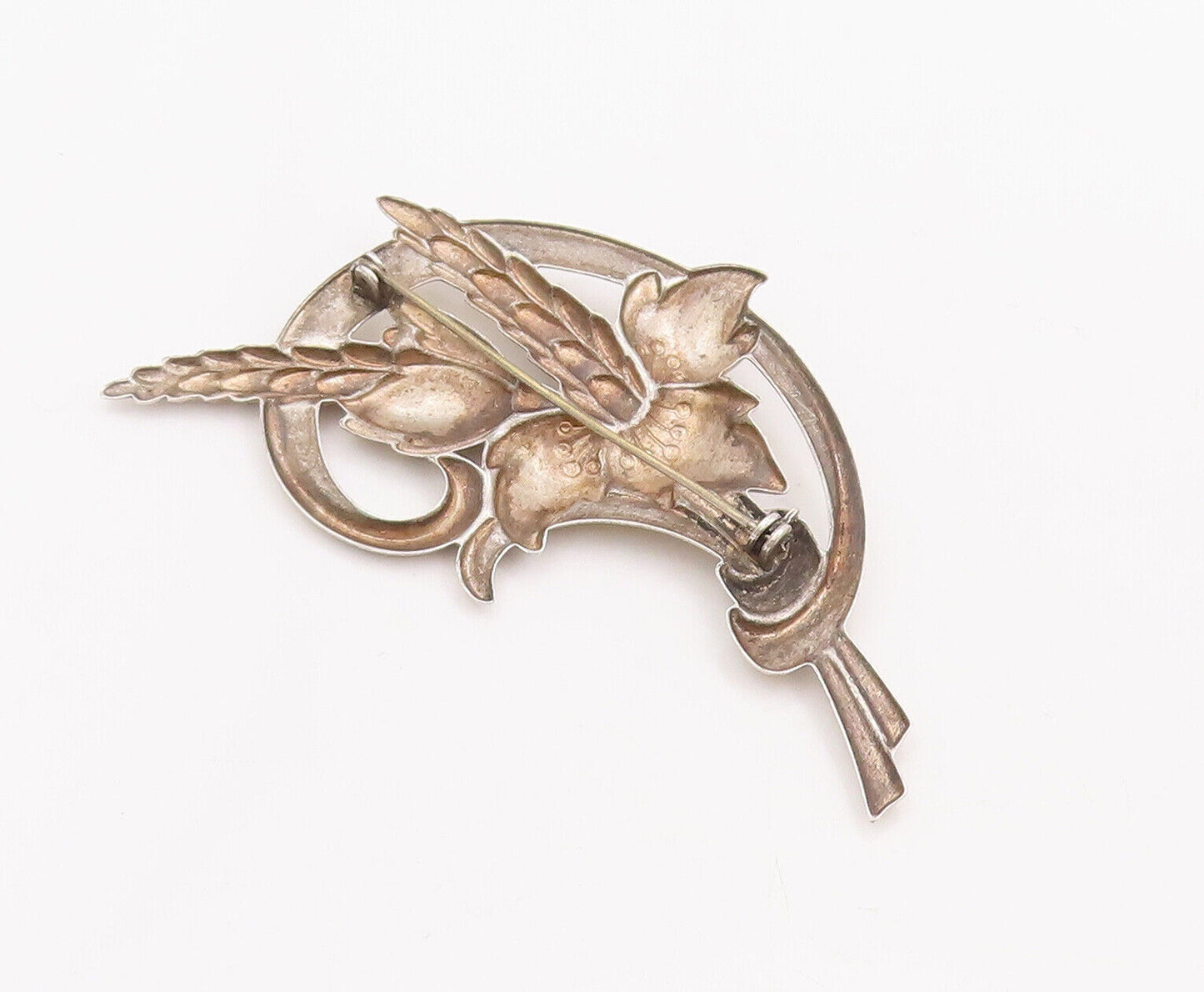 925 Sterling Silver Vintage Brooch Pin Solid Floral Bouquet Carved  BP10940