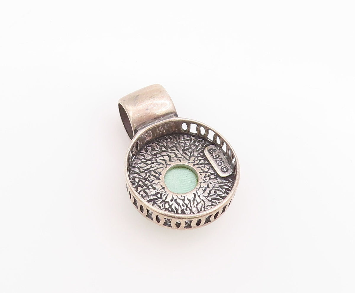 925 Sterling Silver Vintage Pendant CAROLYN POLLACK Halo Round Turquoise PT24848