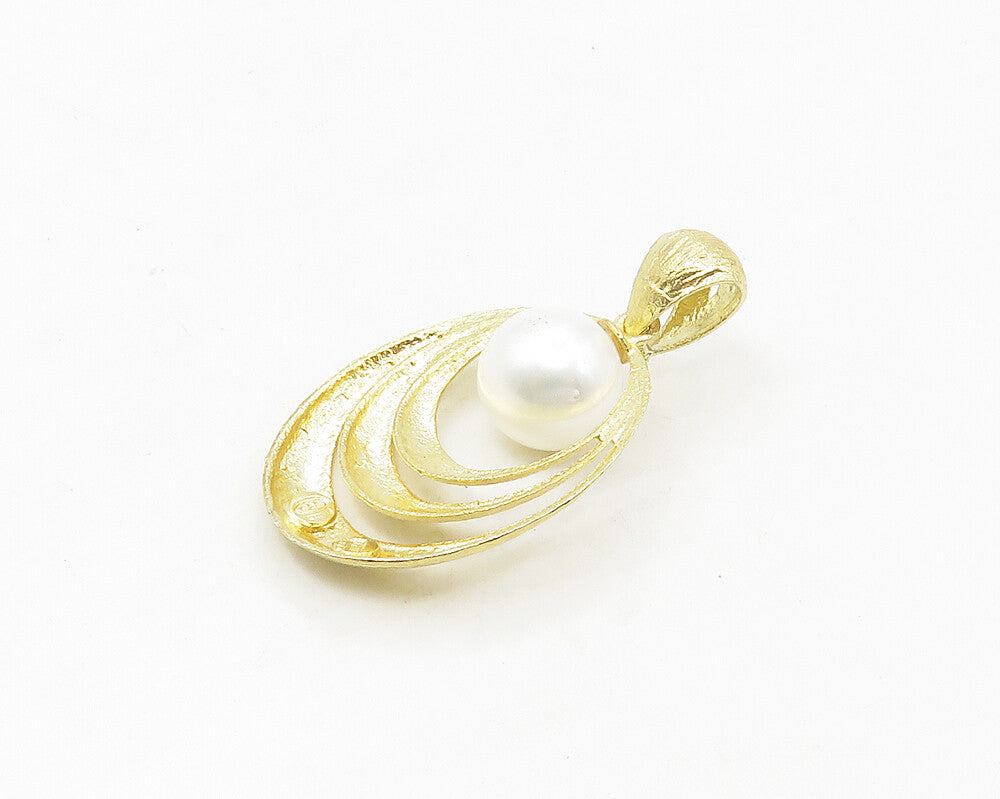 925 Sterling Silver  Vintage Freshwater Pearl Gold Plated Pendant  PT14054