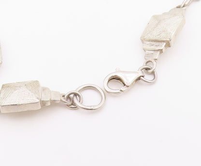 925 Sterling Silver  Vintage Textured Graduated Square Chain Bracelet  BT7037