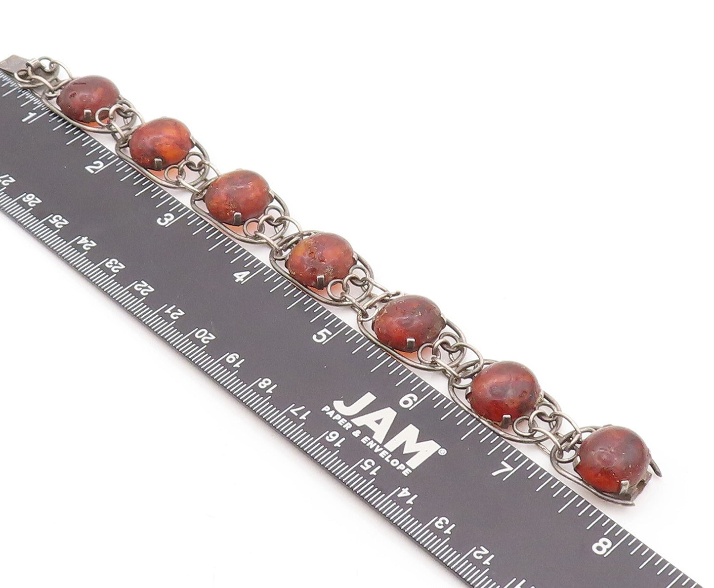 925 Sterling Silver Vintage Bracelet POLAND Brutalist Design Large Amber BT10815