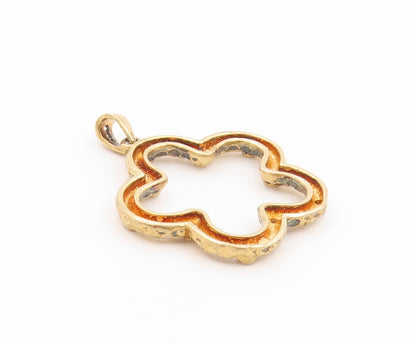 925 Sterling Silver Vintage Pendant Gold Plated CZ Hammered Open Flower  PT25835