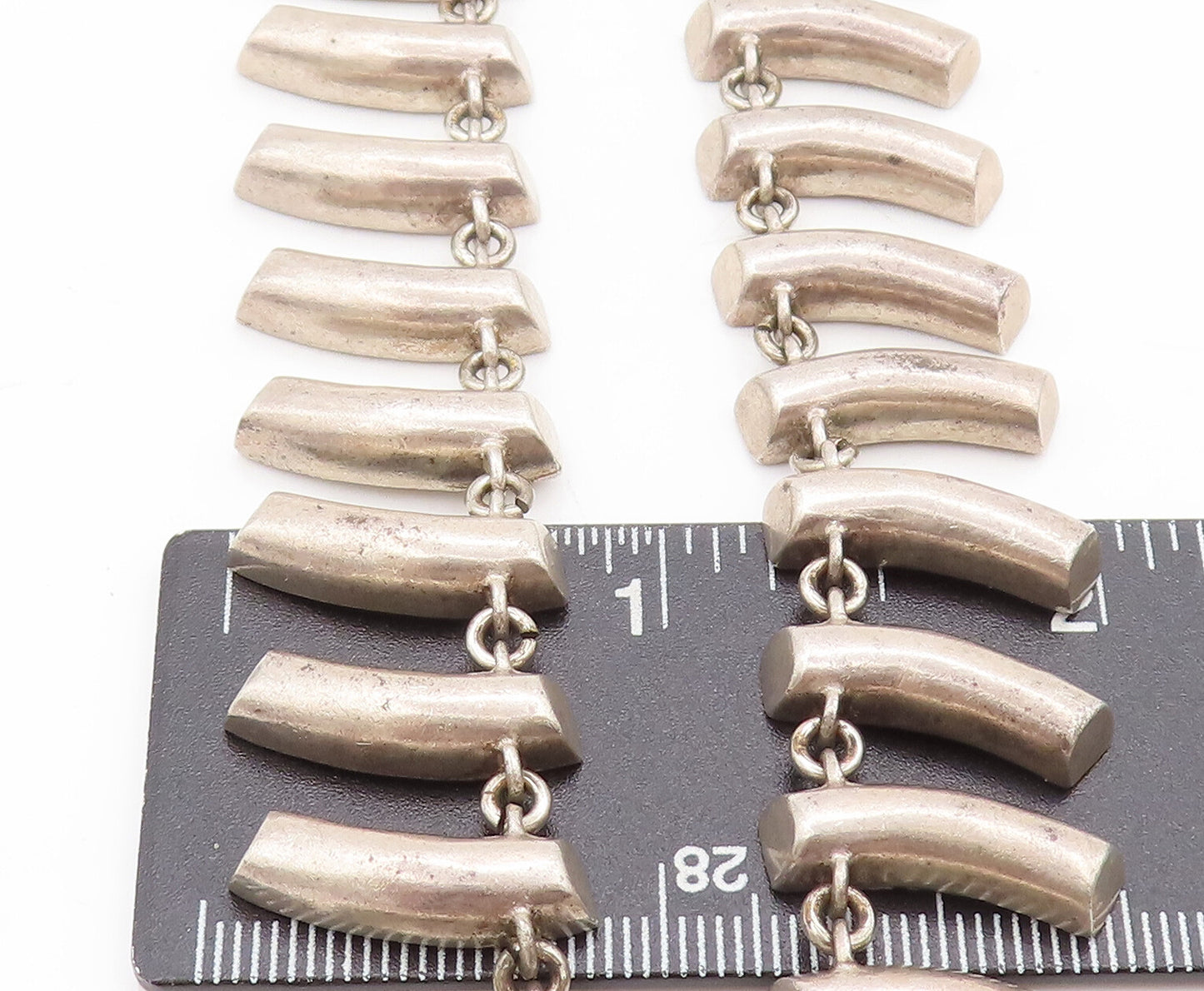 925 Sterling Silver  Vintage Solid Teeth Like Link Heavy Necklace  NE4059