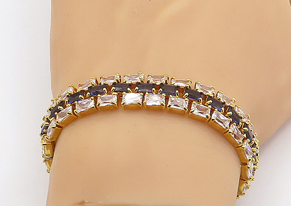 925 Sterling Silver Cubic Zirconia & Topaz Gold Plated Chain Bracelet BT1617