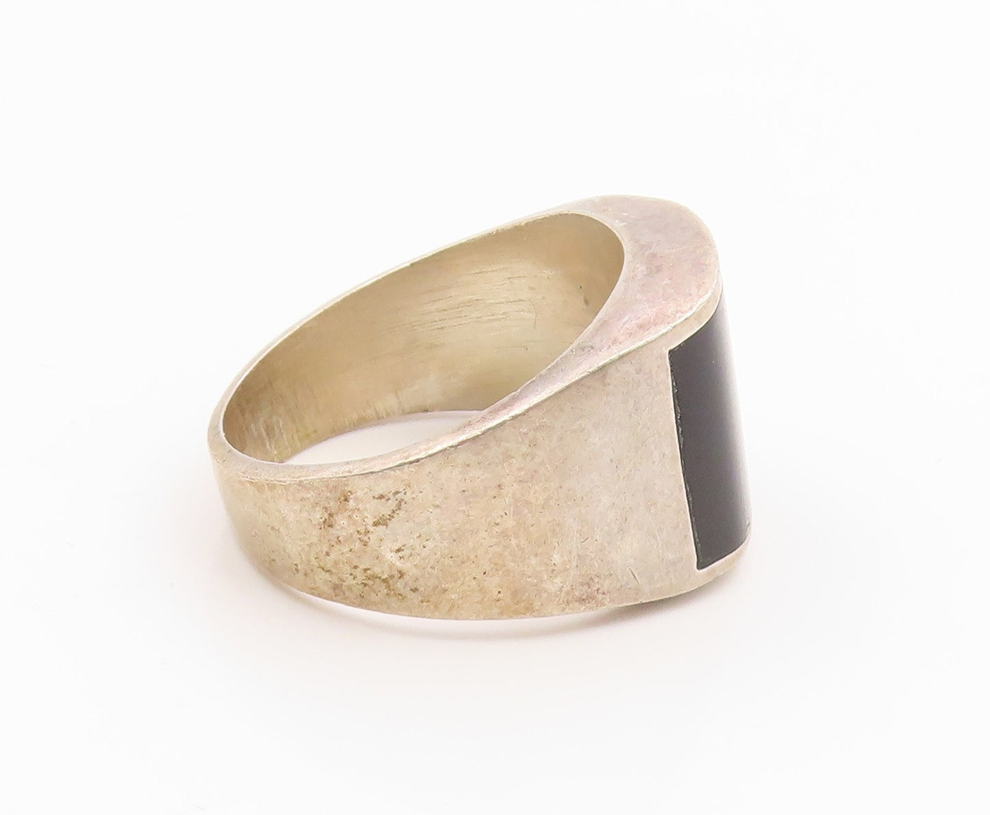 925 Sterling Silver Vintage Ring MEXICO Black Onyx Inlay Band  Sz 11.5  RG35882