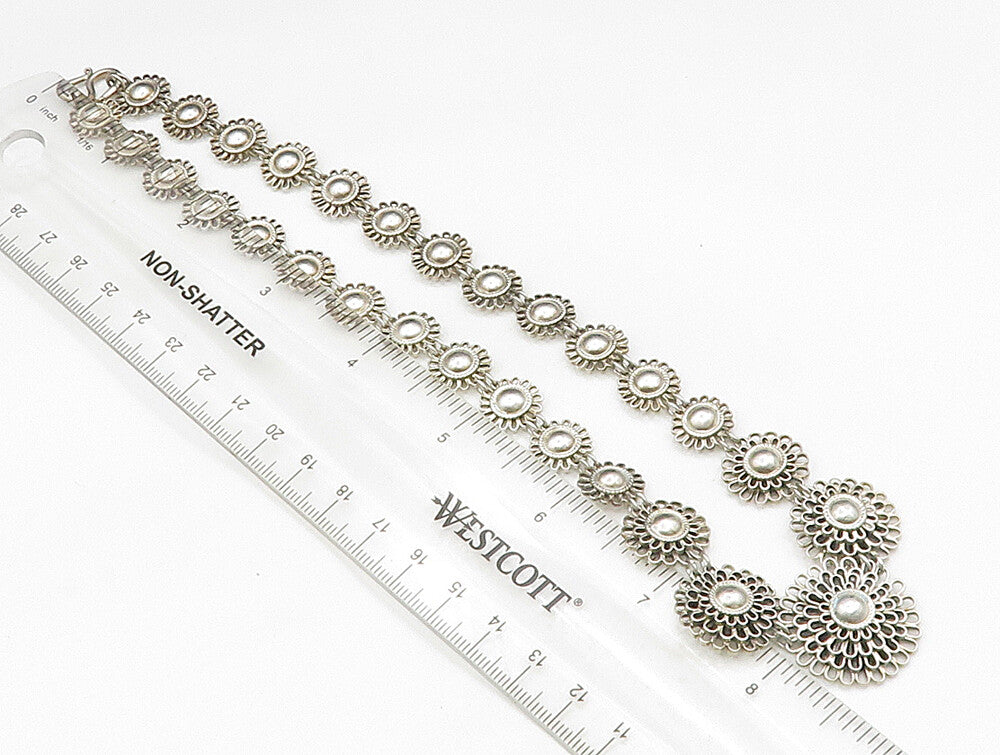 925 Sterling Silver  Vintage Graduated Wire Flower Link Necklace  NE3821