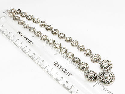 925 Sterling Silver  Vintage Graduated Wire Flower Link Necklace  NE3821
