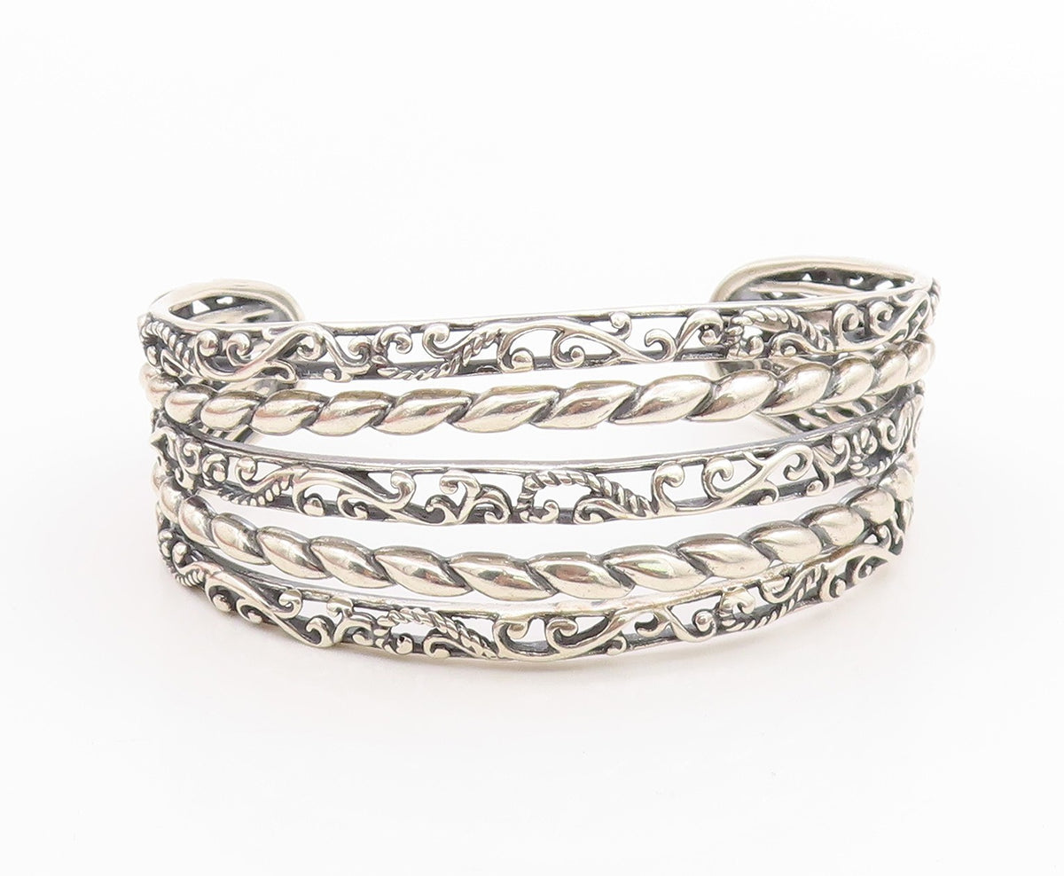 925 Sterling Silver Vintage Bracelet CAROLYN POLLACK Floral Bands Cuff  BT11335