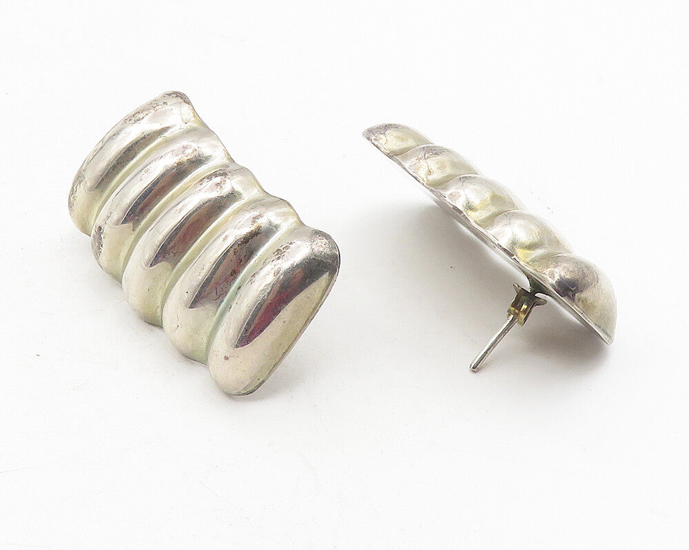 MEXICO 925 Sterling Silver  Vintage Shiny Fluted Hollow Drop Earrings  EG6125