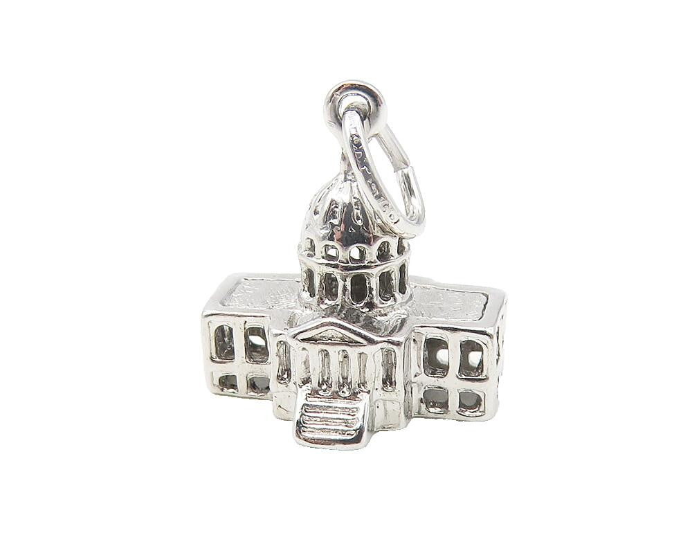 925 Sterling Silver  Vintage Petite Shiny Capitol Building Pendant  PT9384