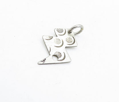 925 Sterling Silver  Vintage Etched Pattern Thunder Bolt Drop Pendant  PT3649