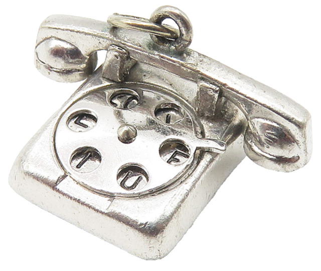 925 Sterling Silver  Vintage Shiny Old Fashioned Telephone Pendant  PT8134