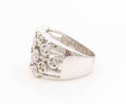 925 Sterling Silver Vintage Ring Round CZ Multi Row Openwork Band  Sz 7  RG35024
