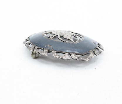 SIAM 925 Sterling Silver  Vintage Niello Dancer Open Design Brooch Pin  BP1968