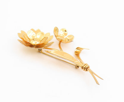 925 Sterling Silver Vintage Brooch Gold Plated Lotus Floral Blossom Pin  BP12021