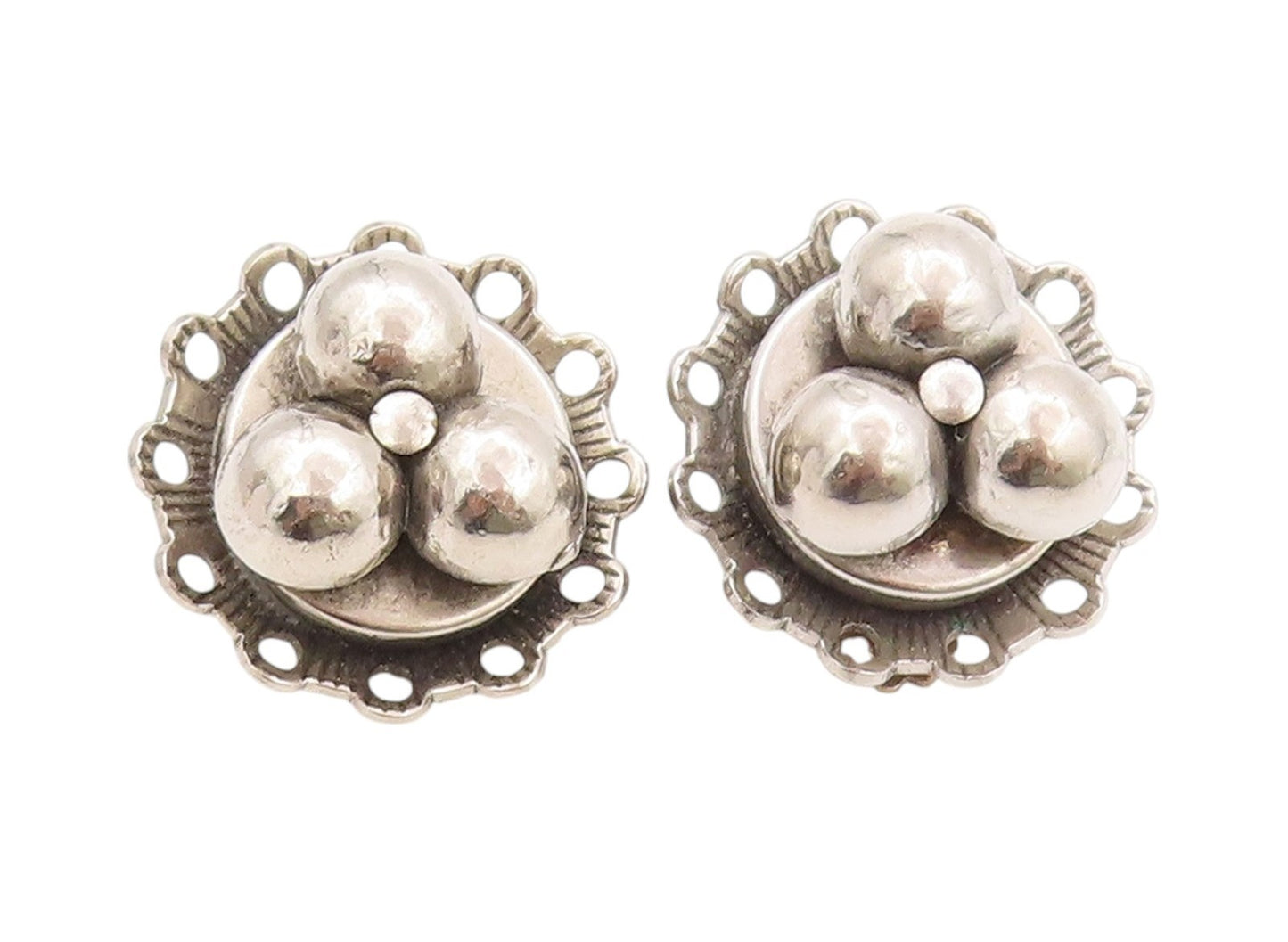 925 Sterling Silver Vintage Earrings FREIRICH Ball Scroll Design Clip On EG13521