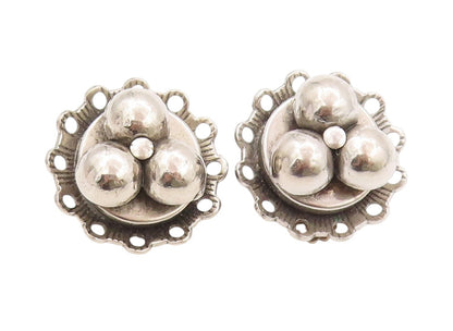 925 Sterling Silver Vintage Earrings FREIRICH Ball Scroll Design Clip On EG13521