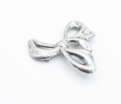 MEXICO 925 Sterling Silver  Vintage Shiny Bow Tied Ribbon Brooch Pin  BP2734