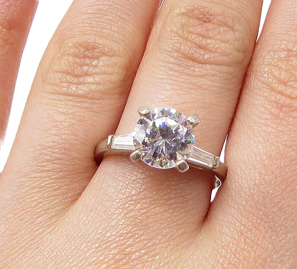 925 Sterling Silver  White Cubic Zirconia 3Stone Engagement Ring Sz 9  RG2945